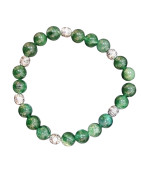 Bracelet Fuschite avec Inserts argentés Pierres Rondes 8mm
