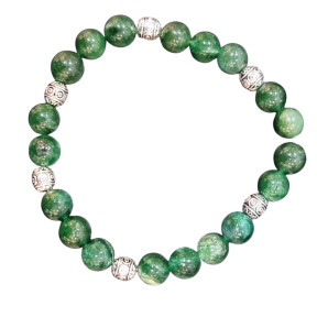 Bracelet Fuschite avec Inserts argentés Pierres Rondes 8mm