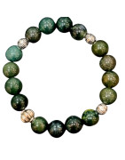 Bracelet Jaspe sanguin avec Inserts argentés Pierres Rondes 10mm