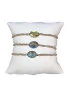 Bracelet Labradorite Cabochon et Perles Swarovski Facettées Grises