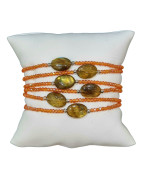 Bracelet Labradorite Cabochon et Perles Swarovski Facettées Oranges