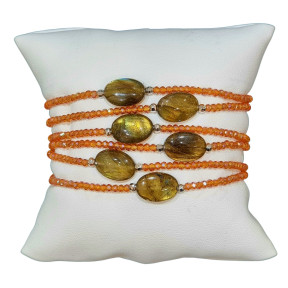 Bracelet Labradorite Cabochon et Perles Swarovski Facettées Oranges