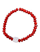Bracelet Perles Swarovski Facettées Rouges avec Inserts argentés