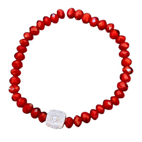 Bracelet Perles Swarovski Facettées Rouges avec Inserts argentés