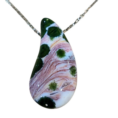 Pendentif Jaspe Orbiculaire sur Chaîne Acier