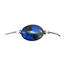 Bracelet Labradorite Cabochon sur Cable Acier réglable
