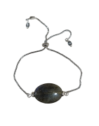 Bracelet Labradorite Cabochon sur Cable Acier réglable