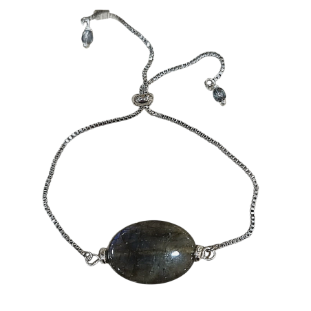 Bracelet Labradorite Cabochon sur Cable Acier réglable