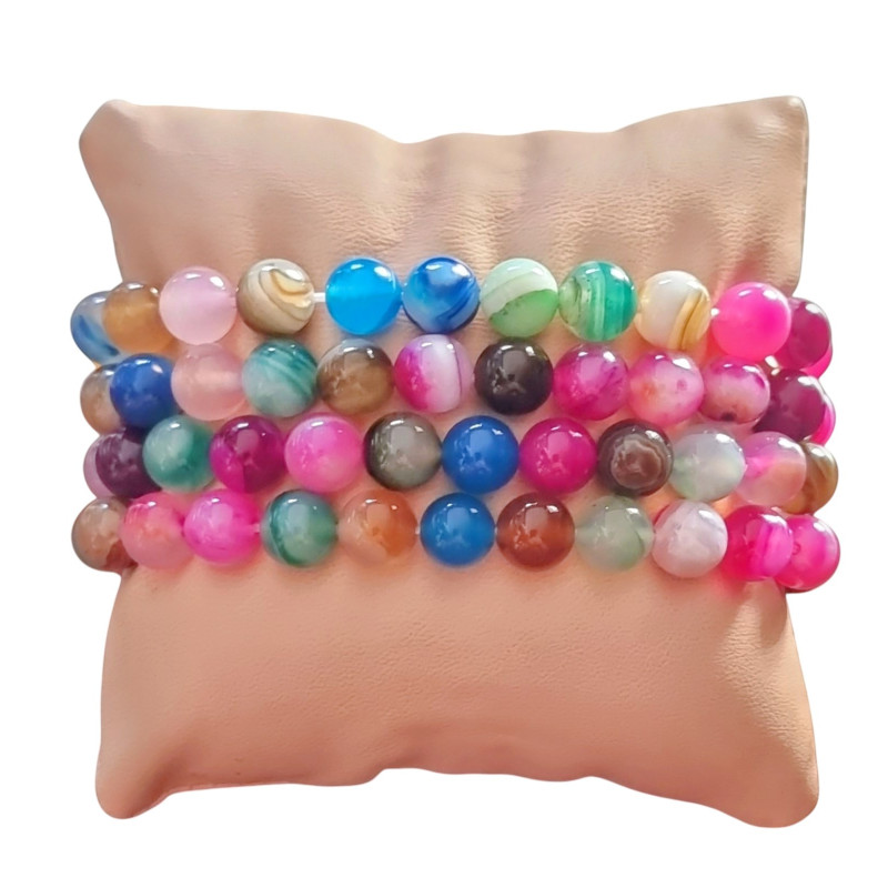 Bracelet Agate multicolore Pierres rondes 8mm (s)