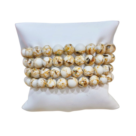 Bracelet Howlite Coquillage Pierres Rondes 8mm