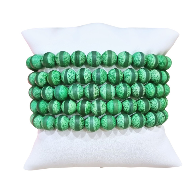 Bracelet Agate du Tibet Mate Pierres Rondes 8mm
