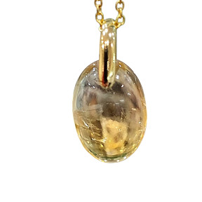 Pendentif Citrine Ovale avec Chaîne Acier Plaquée Or