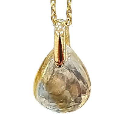 Pendentif Citrine Goutte avec Chaîne Acier Plaquée Or