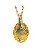 Pendentif Citrine Ovale avec Chaîne Acier Plaqué Or