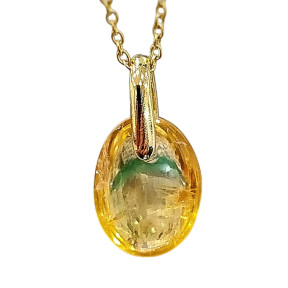 Pendentif Citrine Ovale avec Chaîne Acier Plaquée Or