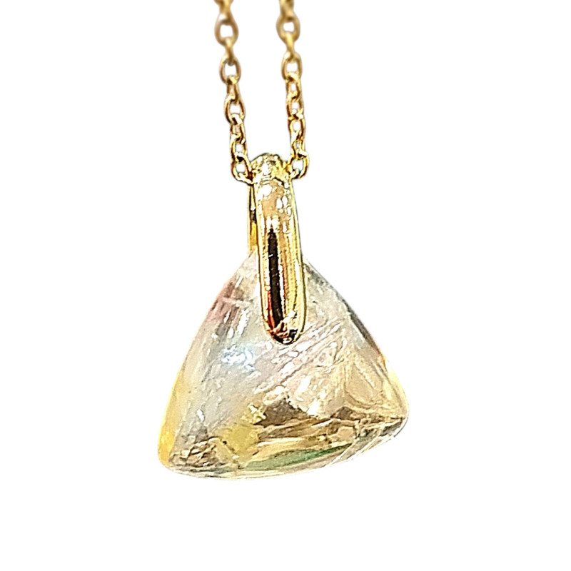 Pendentif Citrine Triangle avec Chaîne Acier Plaqué Or