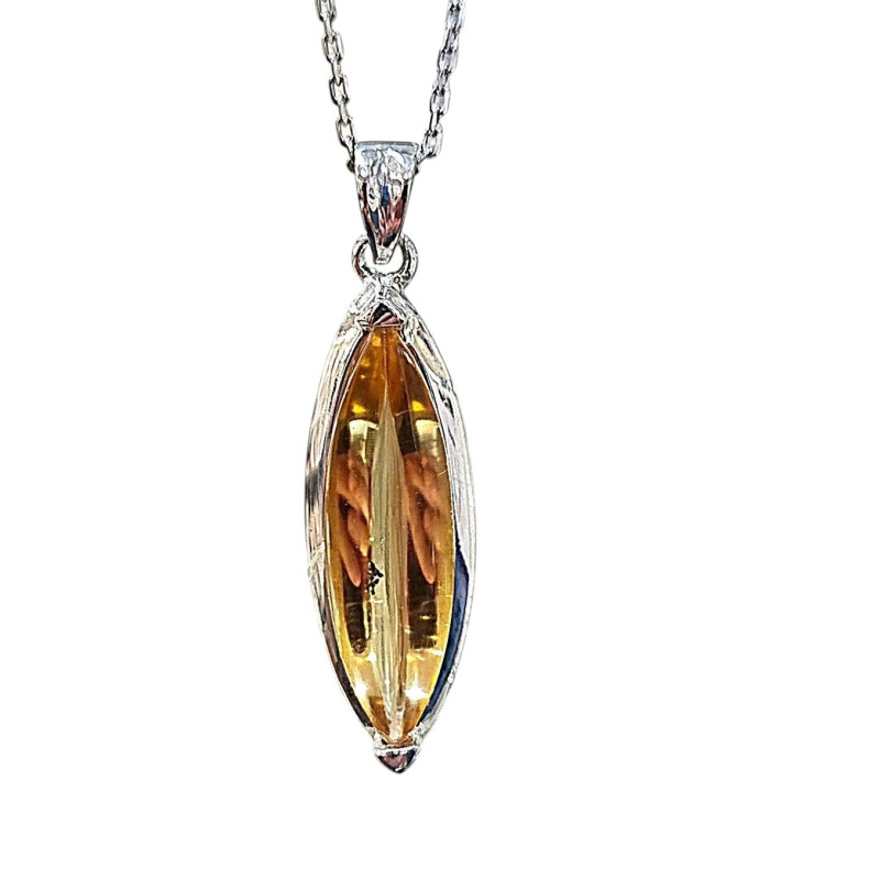 Pendentif Citrine Navette avec Chaîne Argent 925