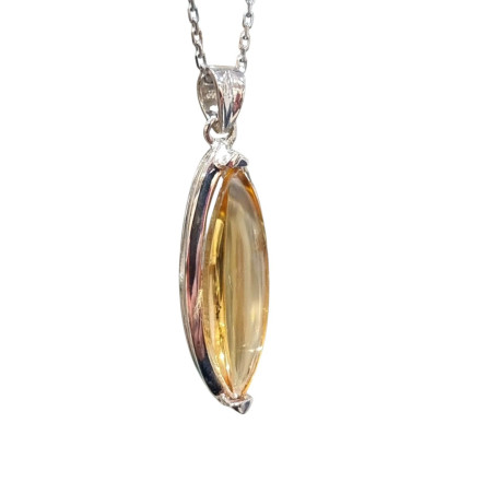 Pendentif Citrine Navette avec Chaîne Argent 925