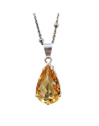 Pendentif Citrine Facettée Goutte avec Chaîne Argent 925