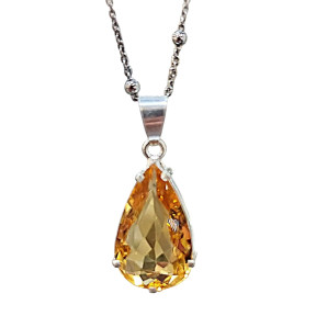 Pendentif Citrine Facettée Goutte avec Chaîne Argent 925