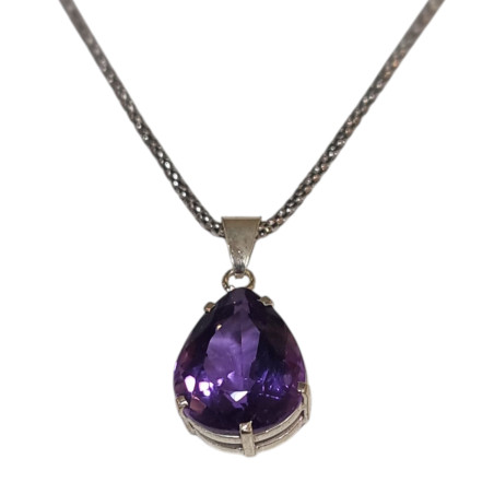 Pendentif Améthyste Facettée avec Chaîne Argent 925