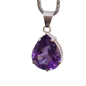 Pendentif Améthyste Facettée avec Chaîne Argent 925