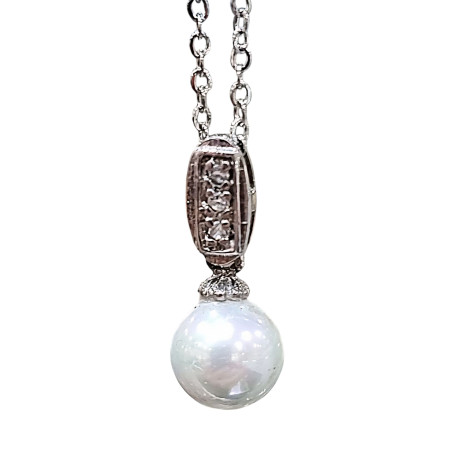 Pendentif Perle d'Eau douce Argent 925 avec Chaîne Acier