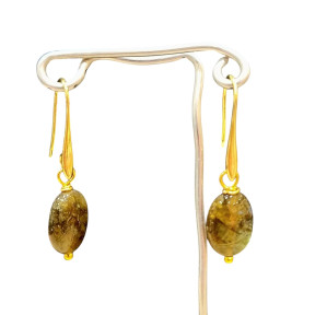 Boucles Labradorite Goutte Acier Plaqué Or
