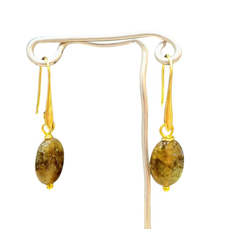 Boucles Labradorite Goutte Acier Plaqué Or