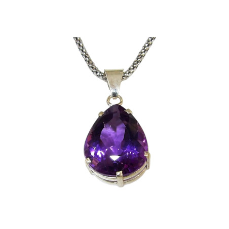 Pendentif Améthyste Facettée avec Chaîne Argent 925