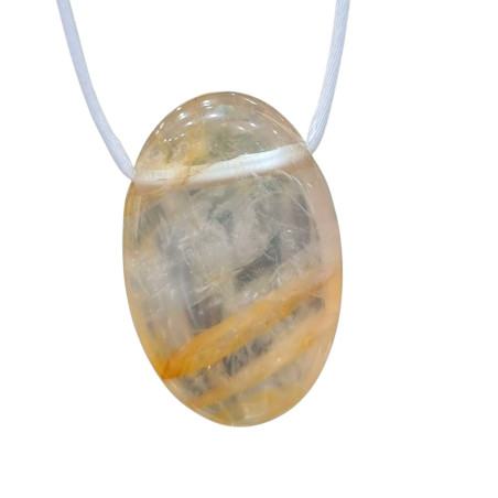Pendentif Quartz Hématoïde Ovale sur Cordon Réglable