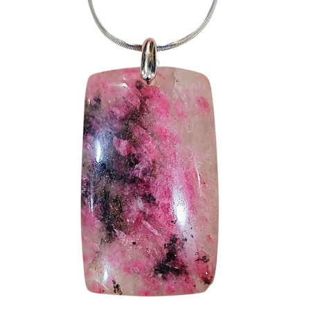 Pendentif Quartz Rhodonite Rectangle sur Chaîne Acier