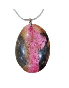 Pendentif Rhodonite Ovale sur Chaîne Acier