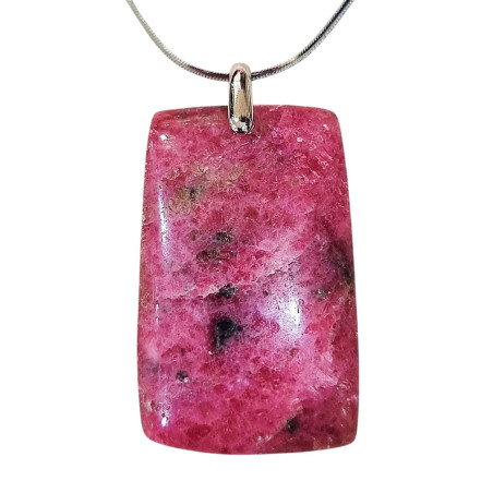 Pendentif Rhodochrosite Rectangle sur Chaîne Acier