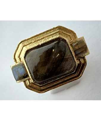 Bague Labradorite Niiki PARIS bronze plaqué or Taille réglable