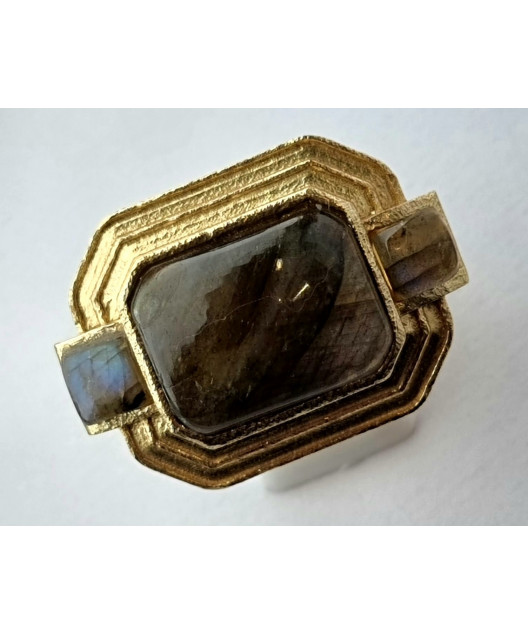 Bague Labradorite Niiki PARIS bronze plaqué or Taille réglable