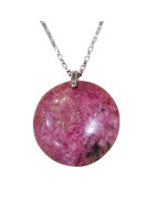Pendentif Rhodochrosite Rond sur Chaîne Acier