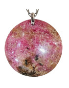 Pendentif Rhodochrosite Rond sur Chaîne Acier