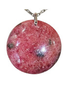 Pendentif Rhodochrosite Rond sur Chaîne Acier