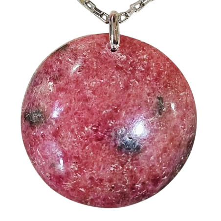 Pendentif Rhodochrosite Rond sur Chaîne Acier