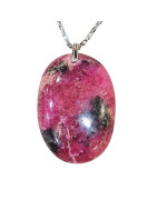 Pendentif Rhodonite Ovale sur Chaîne Acier