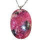 Pendentif Rhodonite Ovale sur Chaîne Acier