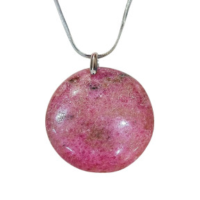 Pendentif Rhodochrosite Rond sur Chaîne Acier