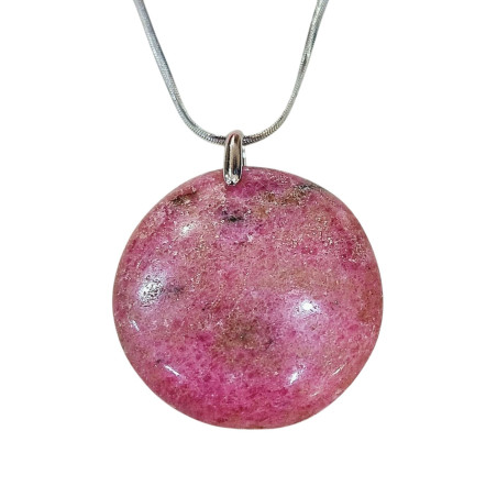 Pendentif Rhodochrosite Rond sur Chaîne Acier