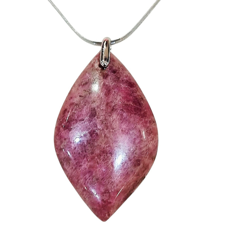 Pendentif Rhodochrosite Navette avec Chaîne Acier