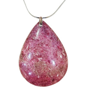 Pendentif Rhodochrosite Goutte avec Chaîne Acier