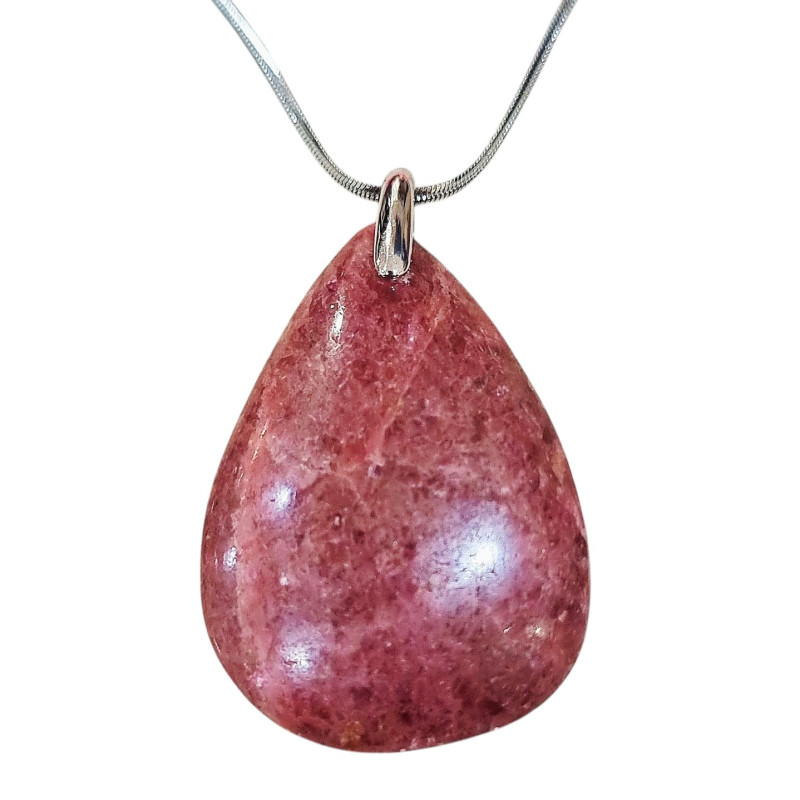 Pendentif Rhodochrosite Goutte avec Chaîne Acier
