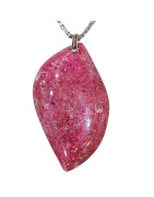 Pendentif Rhodochrosite Navette avec Chaîne Acier