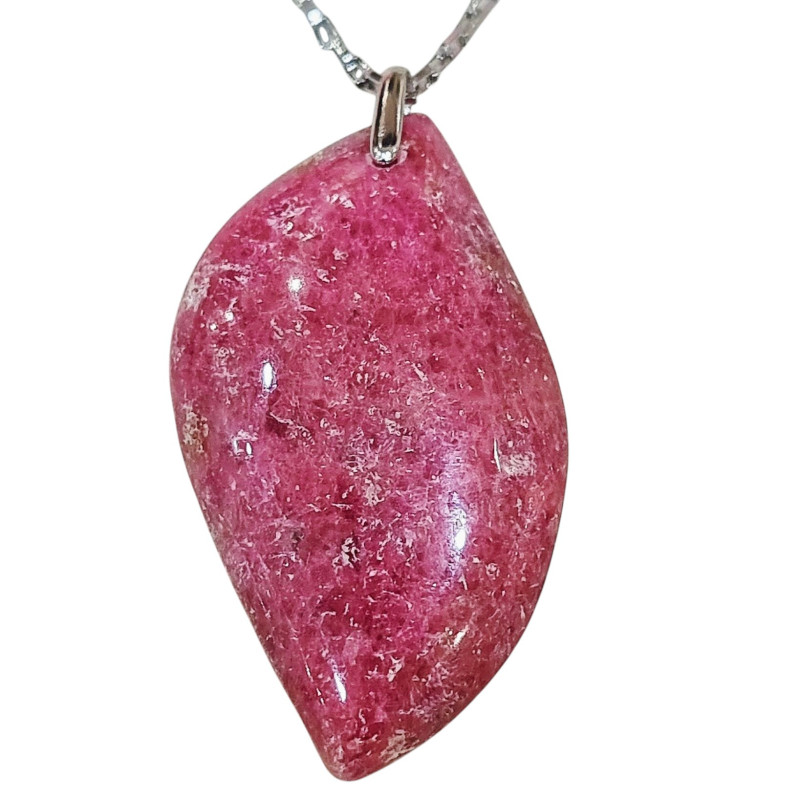 Pendentif Rhodochrosite Navette avec Chaîne Acier
