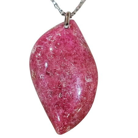 Pendentif Rhodochrosite Navette avec Chaîne Acier
